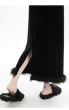 Load image into Gallery viewer, Velvet and furry autumn and winter style slit hip-hugging long skirt
