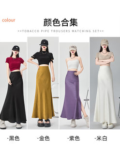 Satin dark pattern jacquard slimming and drapey A-line fishtail skirt