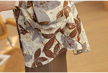 Load image into Gallery viewer, Floral round neck chiffon nine-quarter sleeve retro printed shirt
