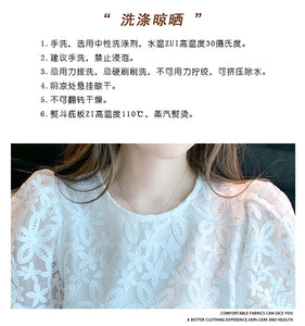 Puff Sleeve Embroidered Flower Lace Doll Shirt Short Sleeve Top