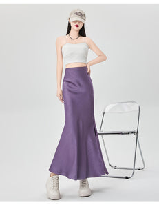 Satin dark pattern jacquard slimming and drapey A-line fishtail skirt
