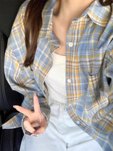 Load image into Gallery viewer, American retro plaid long sleeve loose casual shirt jacket
