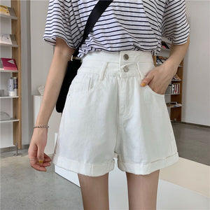 Super high waist slim fit wide leg A-line denim shorts