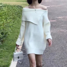 Load image into Gallery viewer, Loose, lazy and versatile one-shoulder mid-length sweater dress
