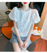 Load image into Gallery viewer, Puff Sleeve Embroidered Flower Lace Doll Shirt Short Sleeve Top
