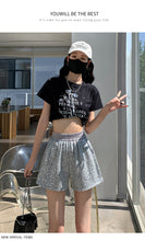 Load image into Gallery viewer, Sequined high-waist slimming loose a-line casual shorts
