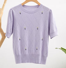 Load image into Gallery viewer, 2023 spring and summer round neck half-sleeved knitted sweater
