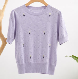 2023 spring and summer round neck half-sleeved knitted sweater