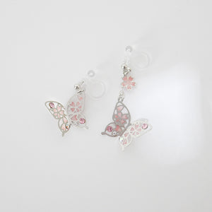 S925 Sakura Butterfly Ear Clip Earrings