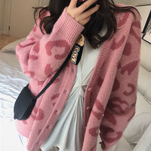 Load image into Gallery viewer, V-neck leopard print loose lazy style wool knitted cardigan jacket

