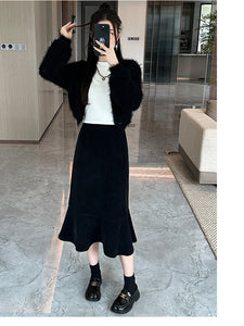 High-waisted fishtail skirt for petite slimming pear-shaped body