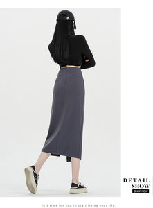 Autumn and winter niche irregular slit high-waisted hip-covering A-line skirt