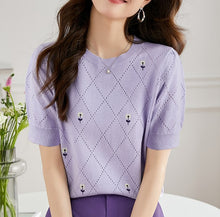 Load image into Gallery viewer, 2023 spring and summer round neck half-sleeved knitted sweater

