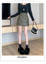 Load image into Gallery viewer, PU leather workwear drawstring high waist slim A-line skirt
