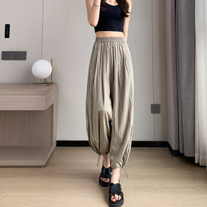 Thin loose wide-leg cool nine-point drawstring casual lantern pants