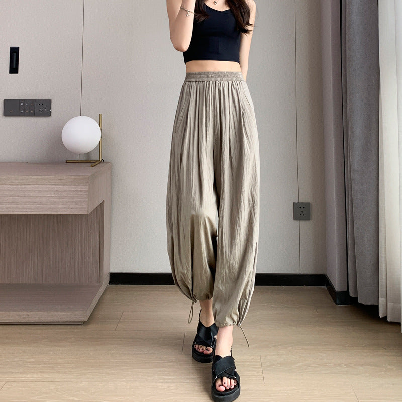 Thin loose wide-leg cool nine-point drawstring casual lantern pants