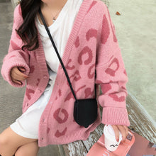 Load image into Gallery viewer, V-neck leopard print loose lazy style wool knitted cardigan jacket
