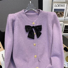 Load image into Gallery viewer, Sweet taro purple bow knitted open jacket
