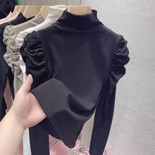 Load image into Gallery viewer, Commuting Retro Puff Sleeve Half Turtle Neck Long Sleeve Top
