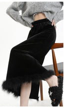 Load image into Gallery viewer, Velvet and furry autumn and winter style slit hip-hugging long skirt
