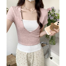 Load image into Gallery viewer, Chic fake two-piece sweet and spicy tight-fitting short top
