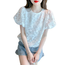 Load image into Gallery viewer, Puff Sleeve Embroidered Flower Lace Doll Shirt Short Sleeve Top
