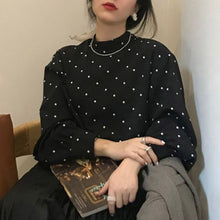 Load image into Gallery viewer, Retro polka dot half turtleneck loose puff sleeves bottoming shirt
