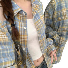 Load image into Gallery viewer, American retro plaid long sleeve loose casual shirt jacket
