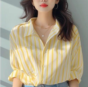 Style seaside sun protection vertical striped shirt