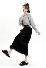 Load image into Gallery viewer, Velvet and furry autumn and winter style slit hip-hugging long skirt
