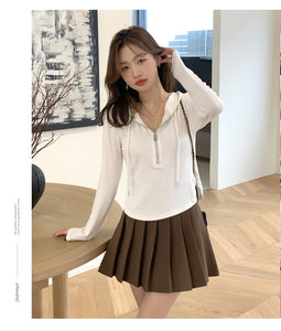 Loose Hooded Spring Zip Bottom Sweatshirt