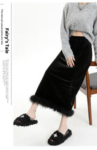 Load image into Gallery viewer, Velvet and furry autumn and winter style slit hip-hugging long skirt
