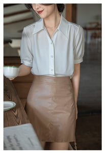 Chiffon V-neck professional-looking interview loose puff-sleeve shirt