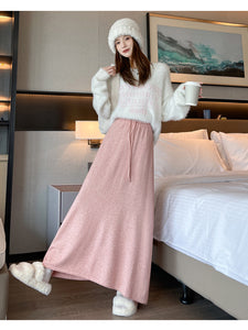 Drawstring tie slimming soft waxy knitted skirt