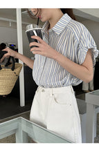 Load image into Gallery viewer, Striped short-sleeved petite design niche small flying sleeve shirt
