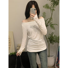 Load image into Gallery viewer, Slightly see-through slant-neck one-shoulder long-sleeved slim fit top
