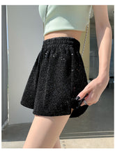 Load image into Gallery viewer, Sequined high-waist slimming loose a-line casual shorts
