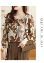 Load image into Gallery viewer, Floral round neck chiffon nine-quarter sleeve retro printed shirt
