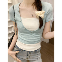 Load image into Gallery viewer, Chic fake two-piece sweet and spicy tight-fitting short top
