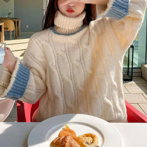 Sweet and fresh turtleneck knitted loose sweater