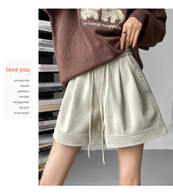Load image into Gallery viewer, Washed leather A-line strap casual wide-leg shorts
