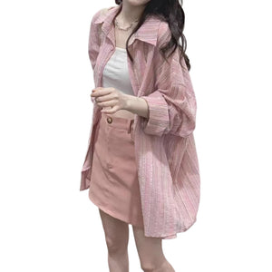Striped sun protection design lazy style shirt jacket