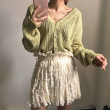 Load image into Gallery viewer, Retro hollow lazy style crochet flower V-neck knitted sweater
