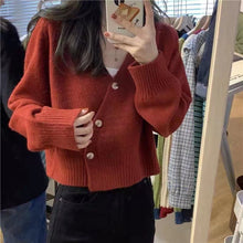Load image into Gallery viewer, V-neck design, loose, lazy and chic niche short knitted top

