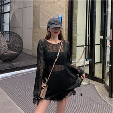 Load image into Gallery viewer, Hollow thin slouchy long-sleeved sun protection knitted blouse

