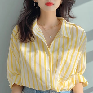 Style seaside sun protection vertical striped shirt