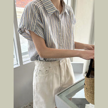 Load image into Gallery viewer, Striped short-sleeved petite design niche small flying sleeve shirt
