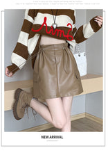 Load image into Gallery viewer, PU leather workwear drawstring high waist slim A-line skirt
