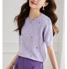 Load image into Gallery viewer, 2023 spring and summer round neck half-sleeved knitted sweater
