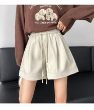 Load image into Gallery viewer, Washed leather A-line strap casual wide-leg shorts
